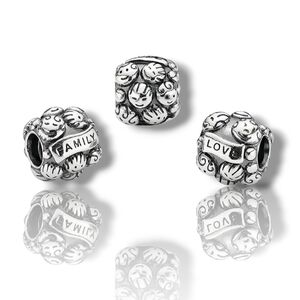 PANDORA "Family" & "Love" Sterling Silver Engraved Charm Bead Retired